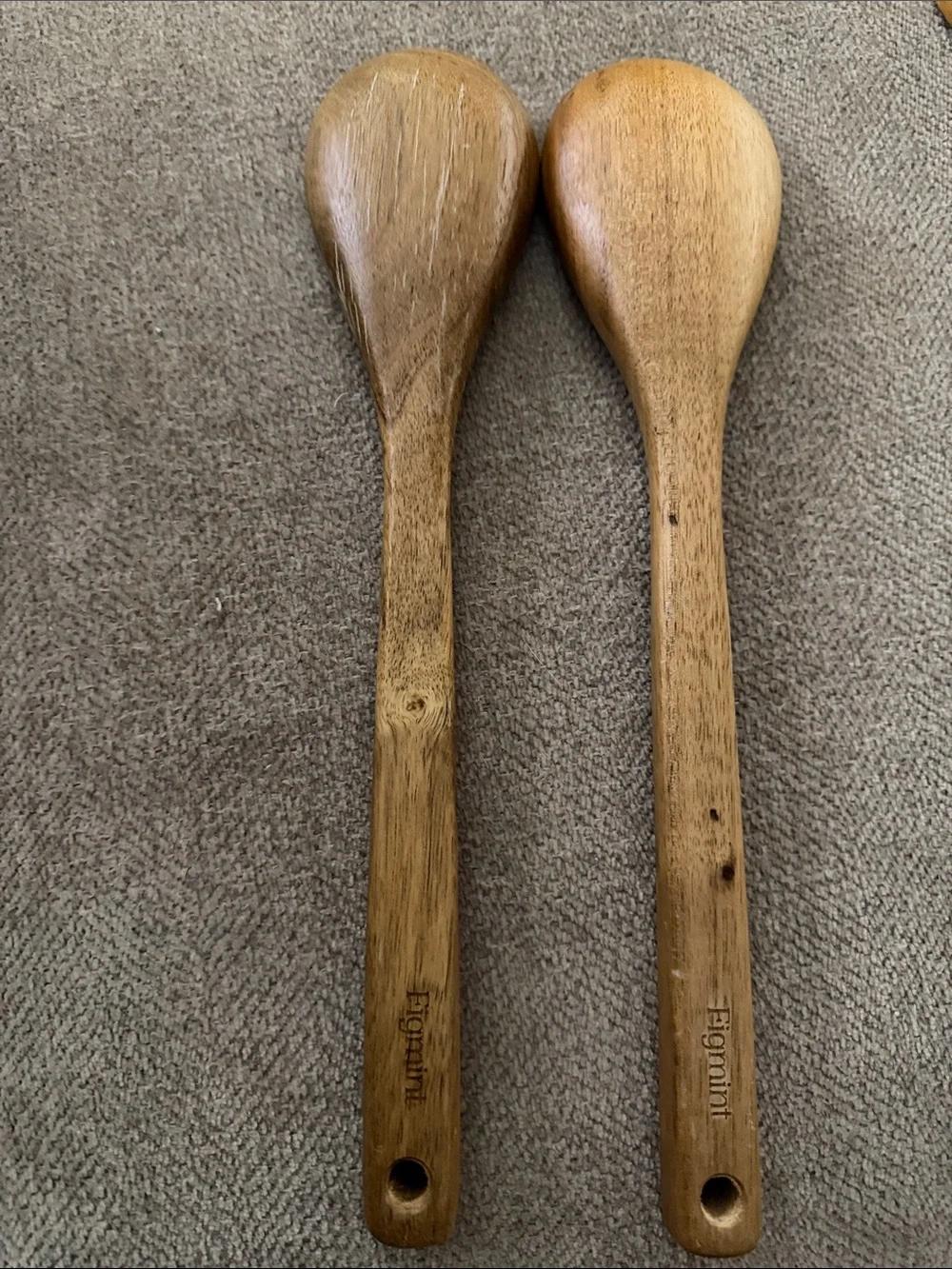 Handcrafted Brown Wooden Cooking Spoons - Set of 2